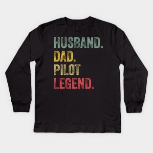 Husband Dad Pilot Legend Retro Vintage Kids Long Sleeve T-Shirt